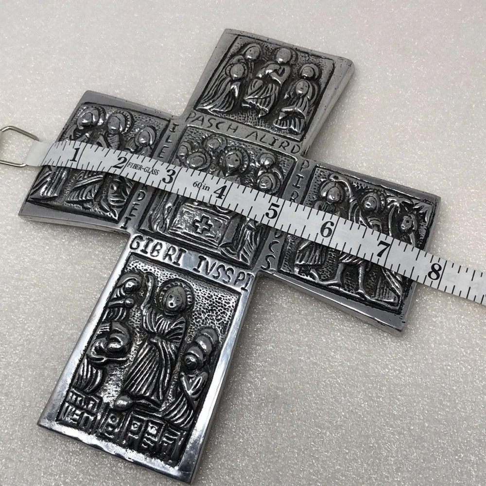 Vintage Pewter Cross Silver Tone Religious Decor